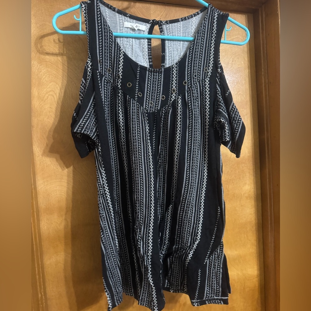 Maurices Black and White Striped Cold-Shoulder Top